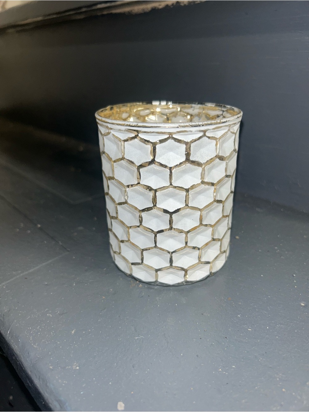 White and Gold Geometric Glass Distressed Candle Holder - Home Accents